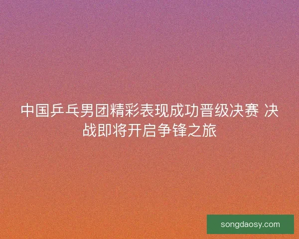 中国乒乓男团精彩表现成功晋级决赛 决战即将开启争锋之旅